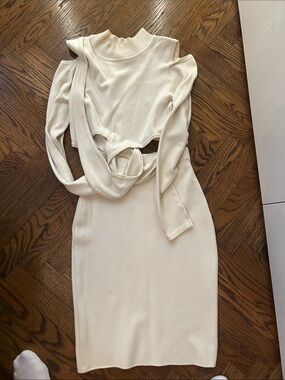 Jonathan Simkhai Cream Cutout Long Sleeve Knit Dress